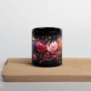 Four Flowers Black Glossy Mug