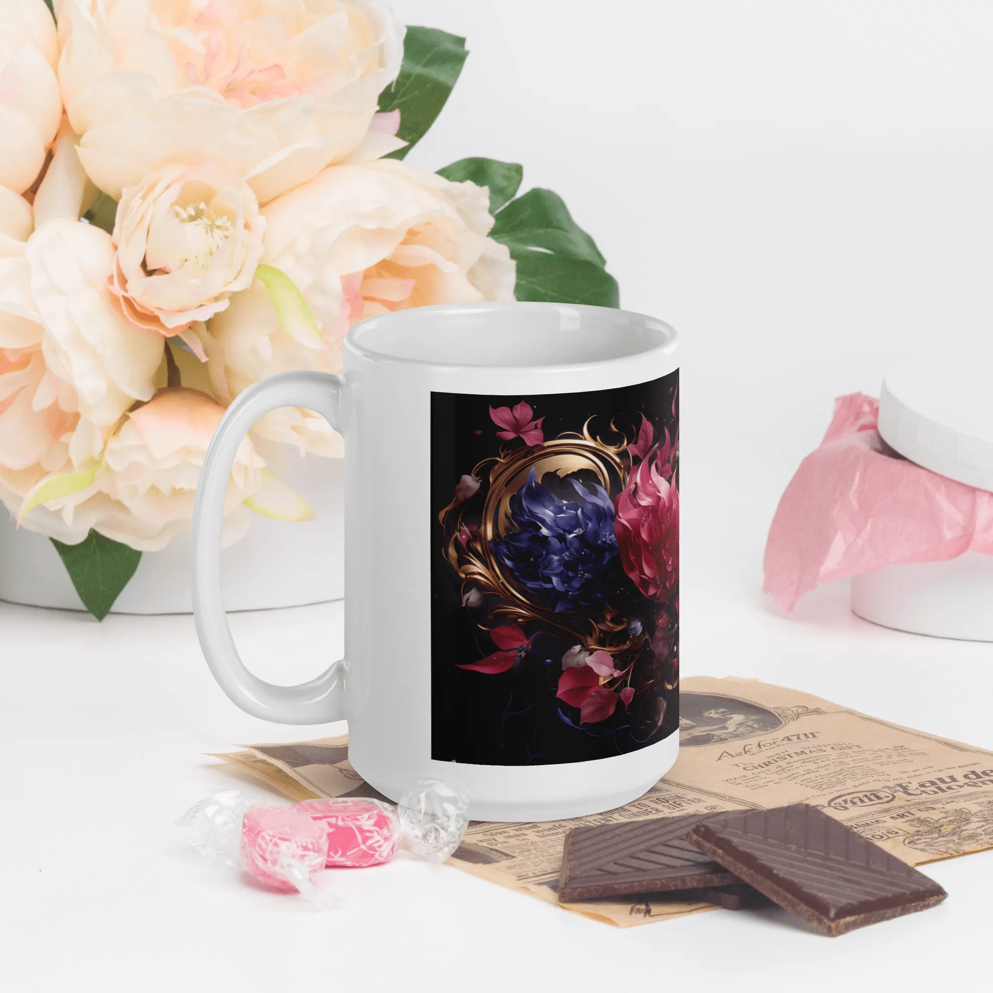 Four Flowers White Glossy Mug