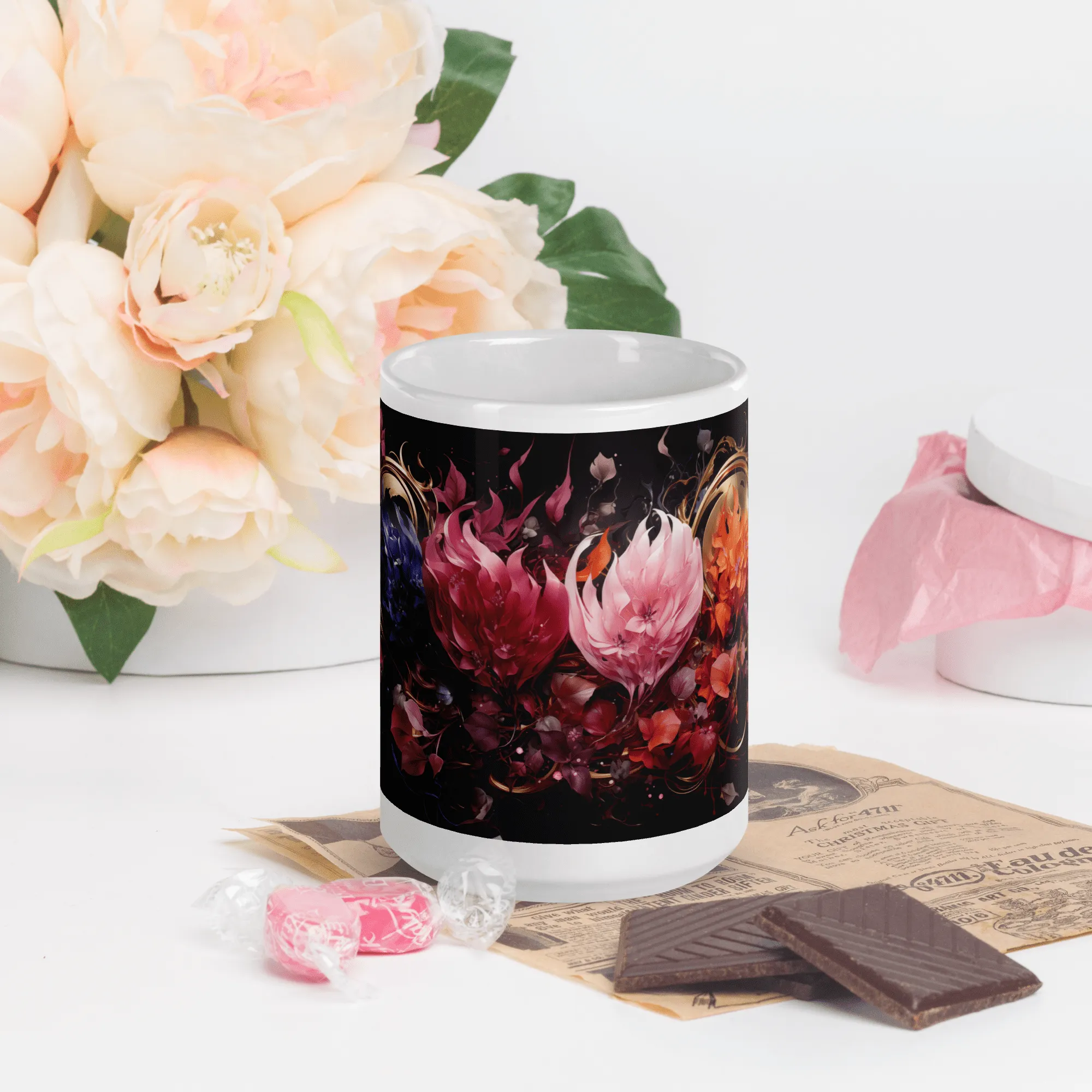 Four Flowers White Glossy Mug