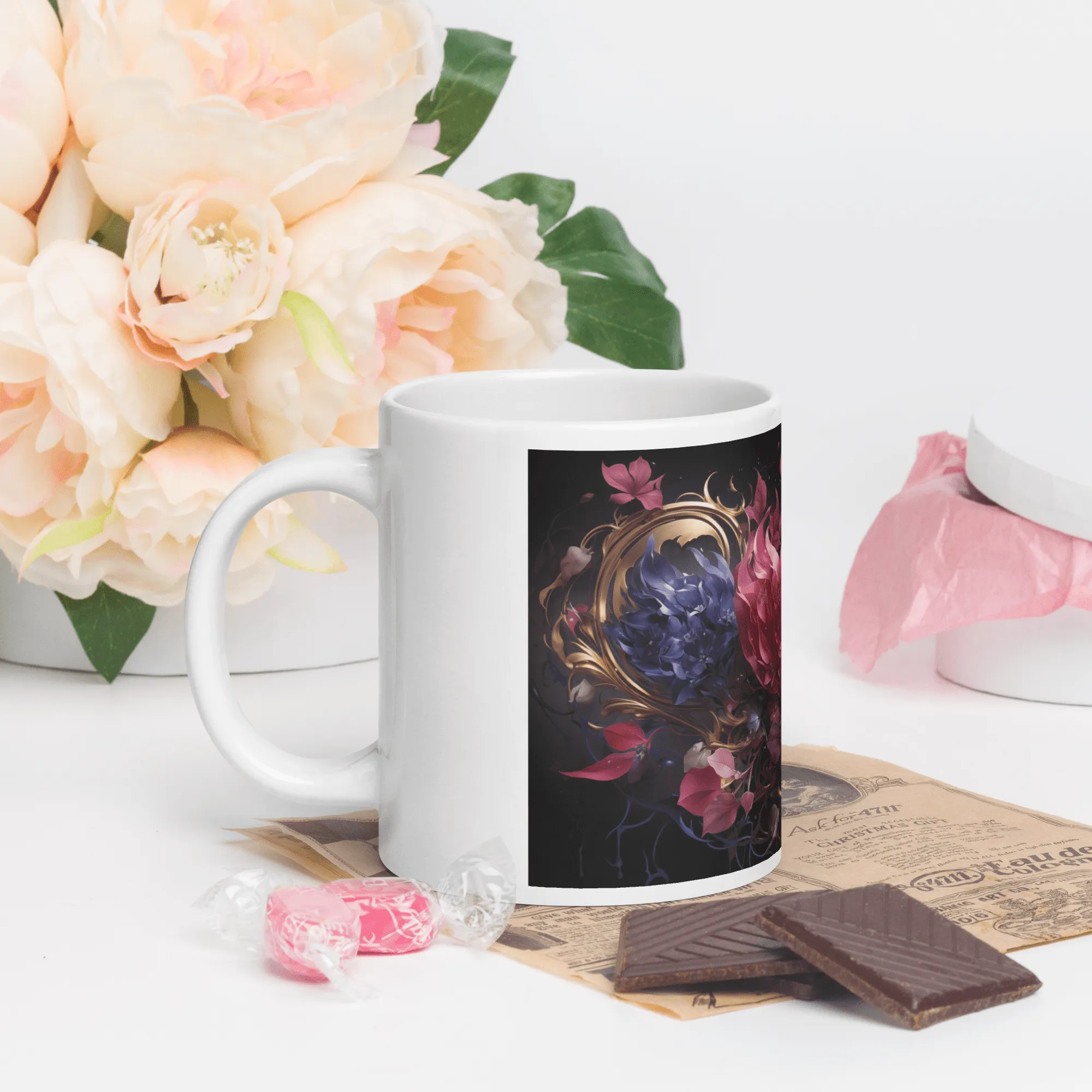 Four Flowers White Glossy Mug