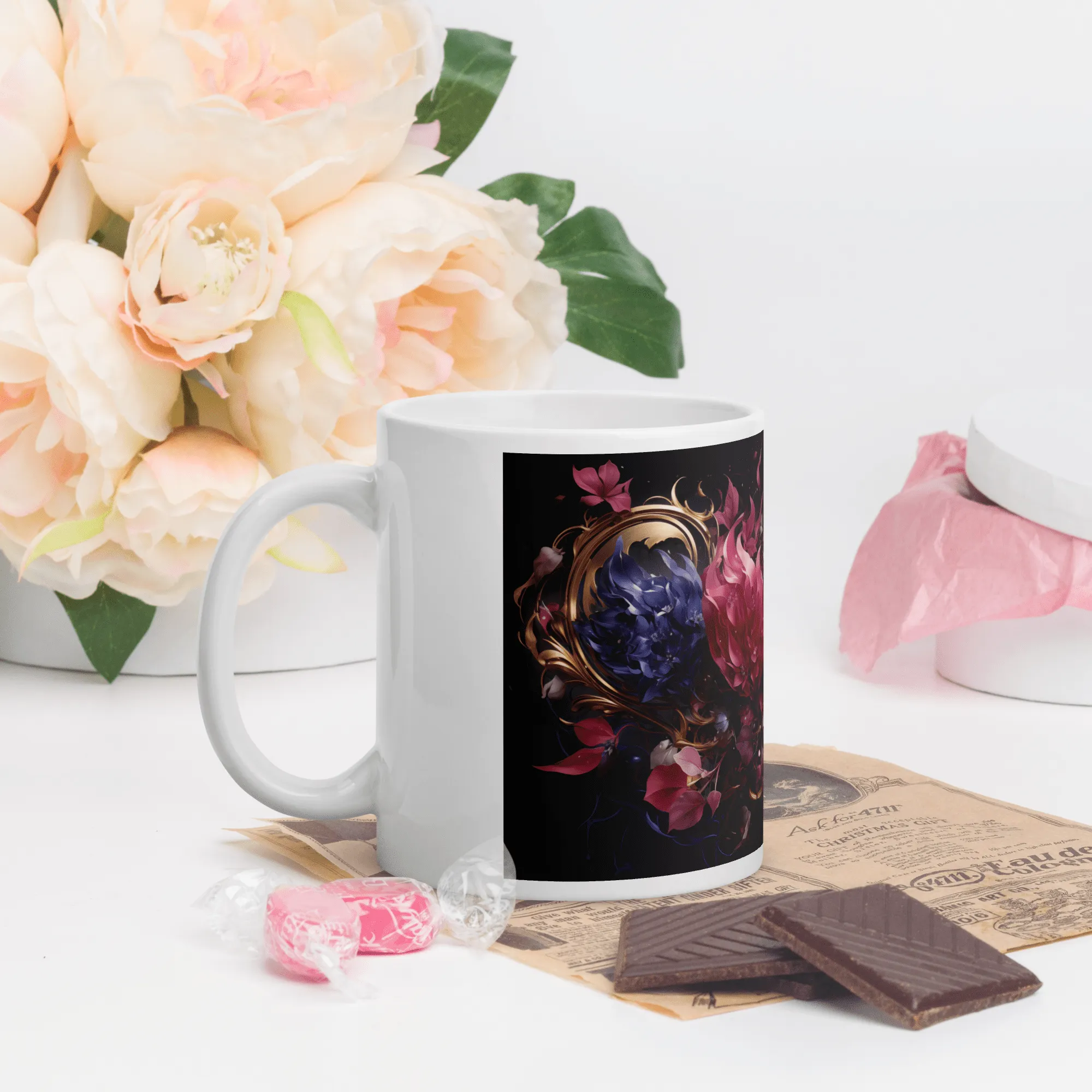 Four Flowers White Glossy Mug