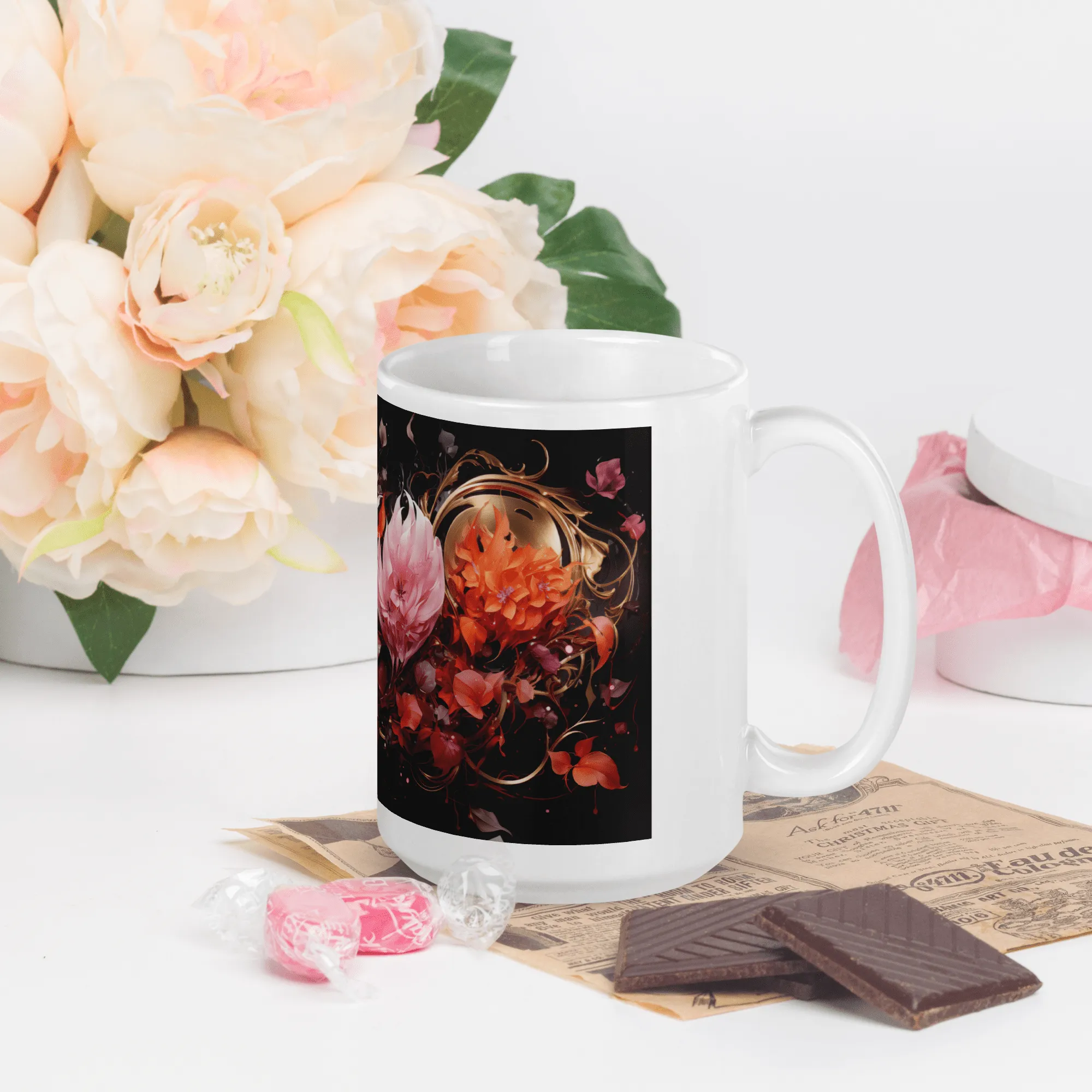 Four Flowers White Glossy Mug