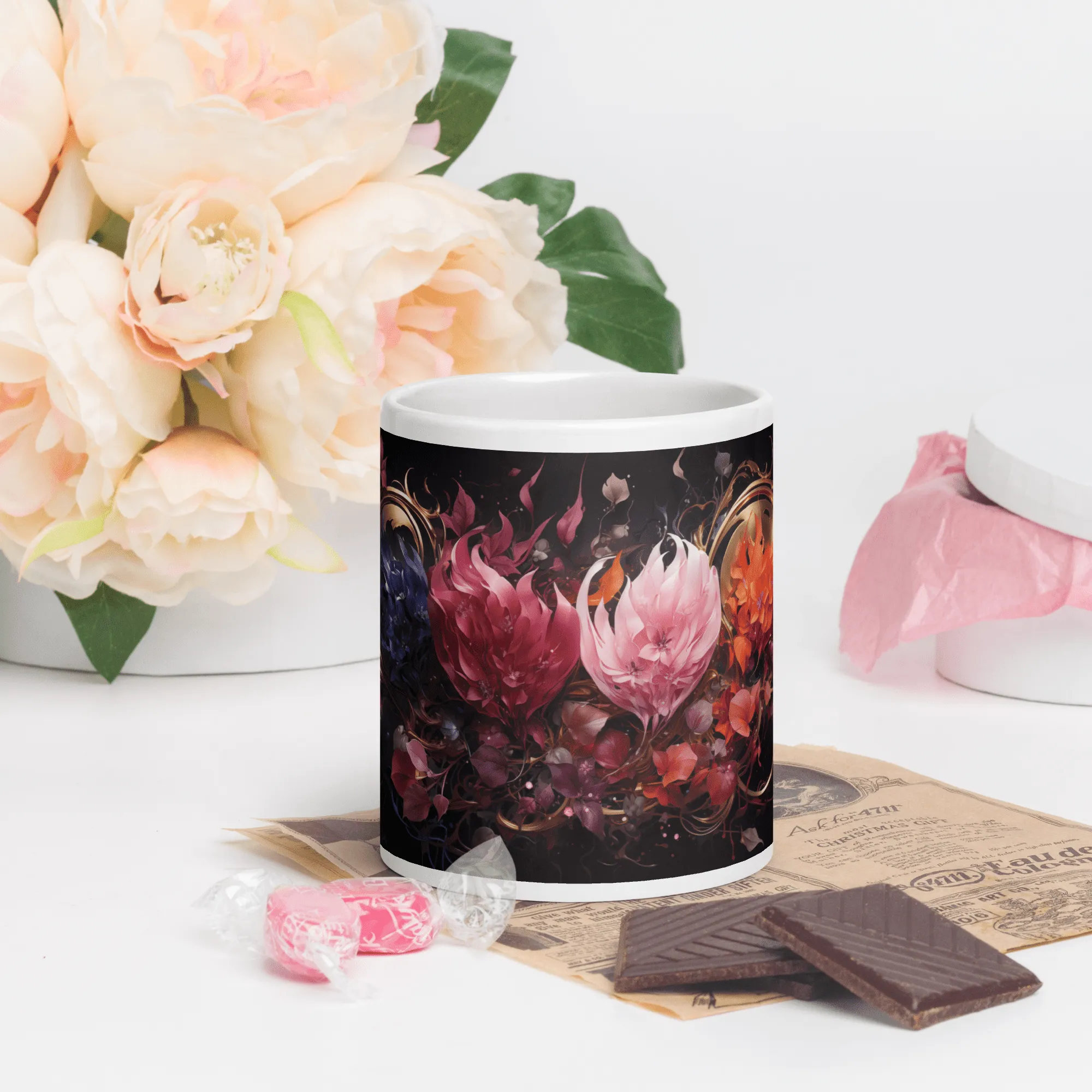 Four Flowers White Glossy Mug