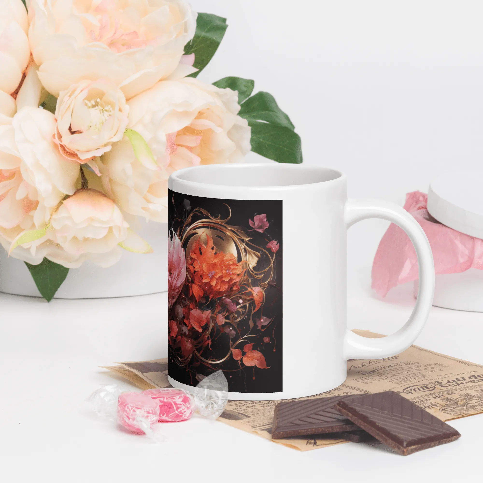 Four Flowers White Glossy Mug