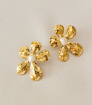 Golden Gumamela Pearl Earrings