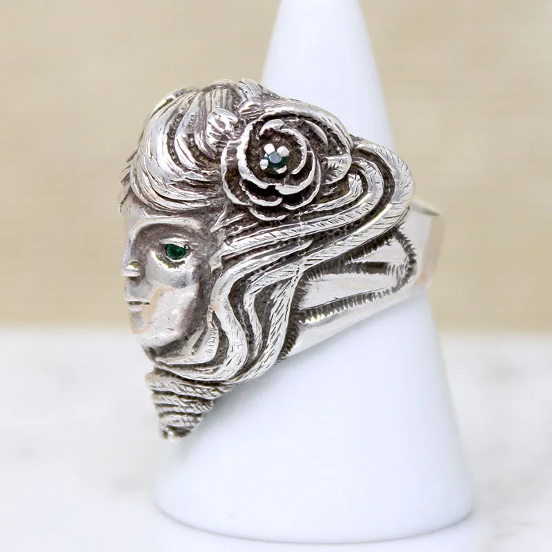 Green-Eyed Girl Art Nouveau Style Ring