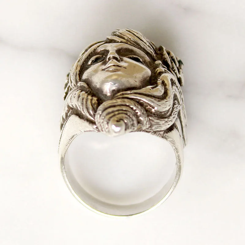 Green-Eyed Girl Art Nouveau Style Ring