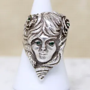 Green-Eyed Girl Art Nouveau Style Ring
