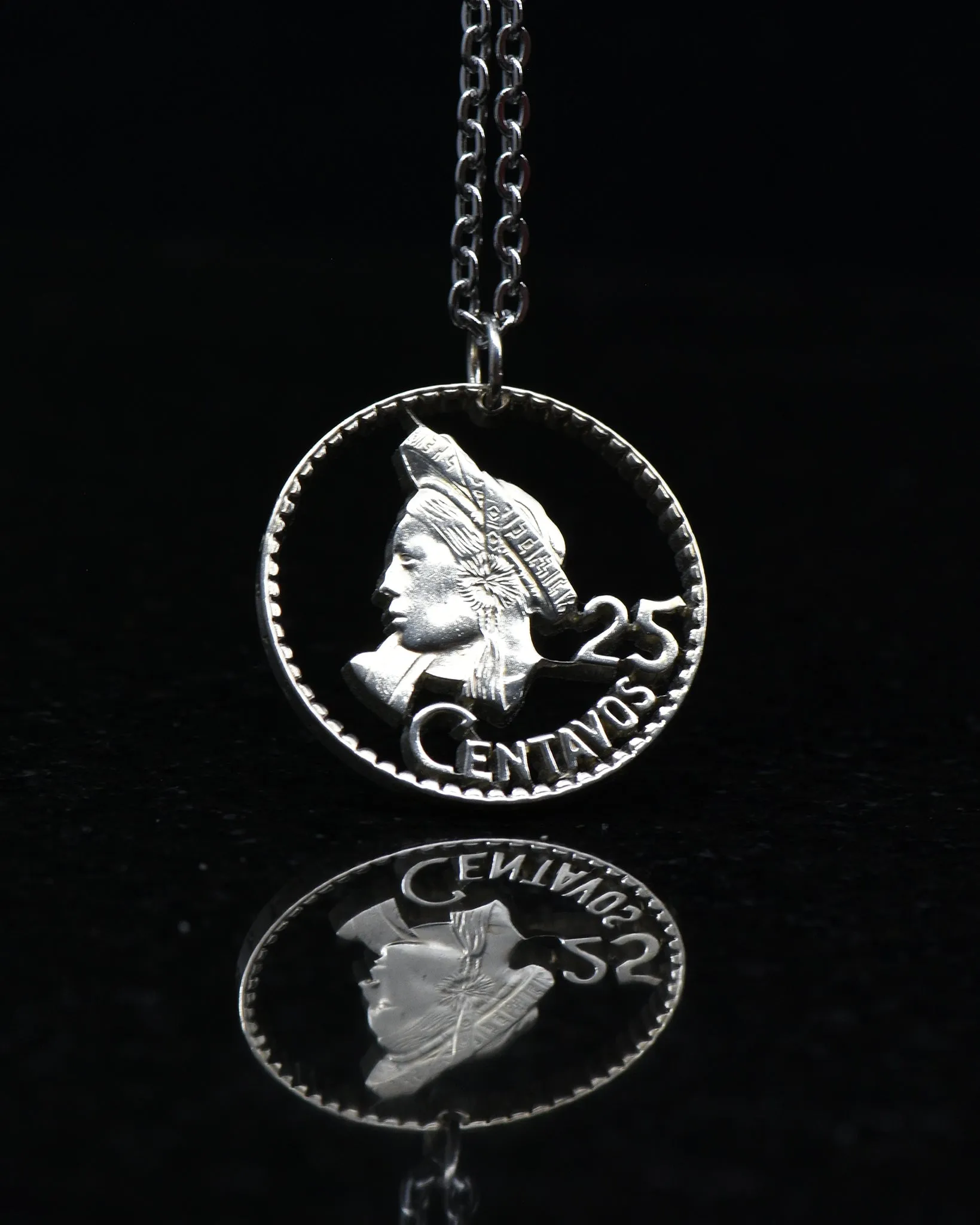 Guatemala - Cut Coin Pendant with Native Woman