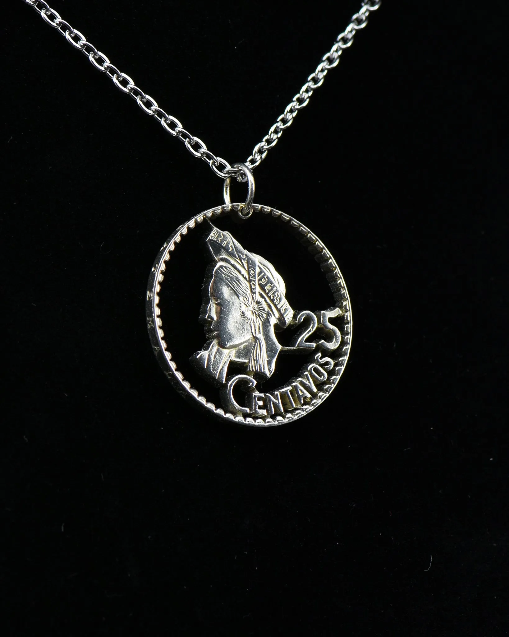 Guatemala - Cut Coin Pendant with Native Woman