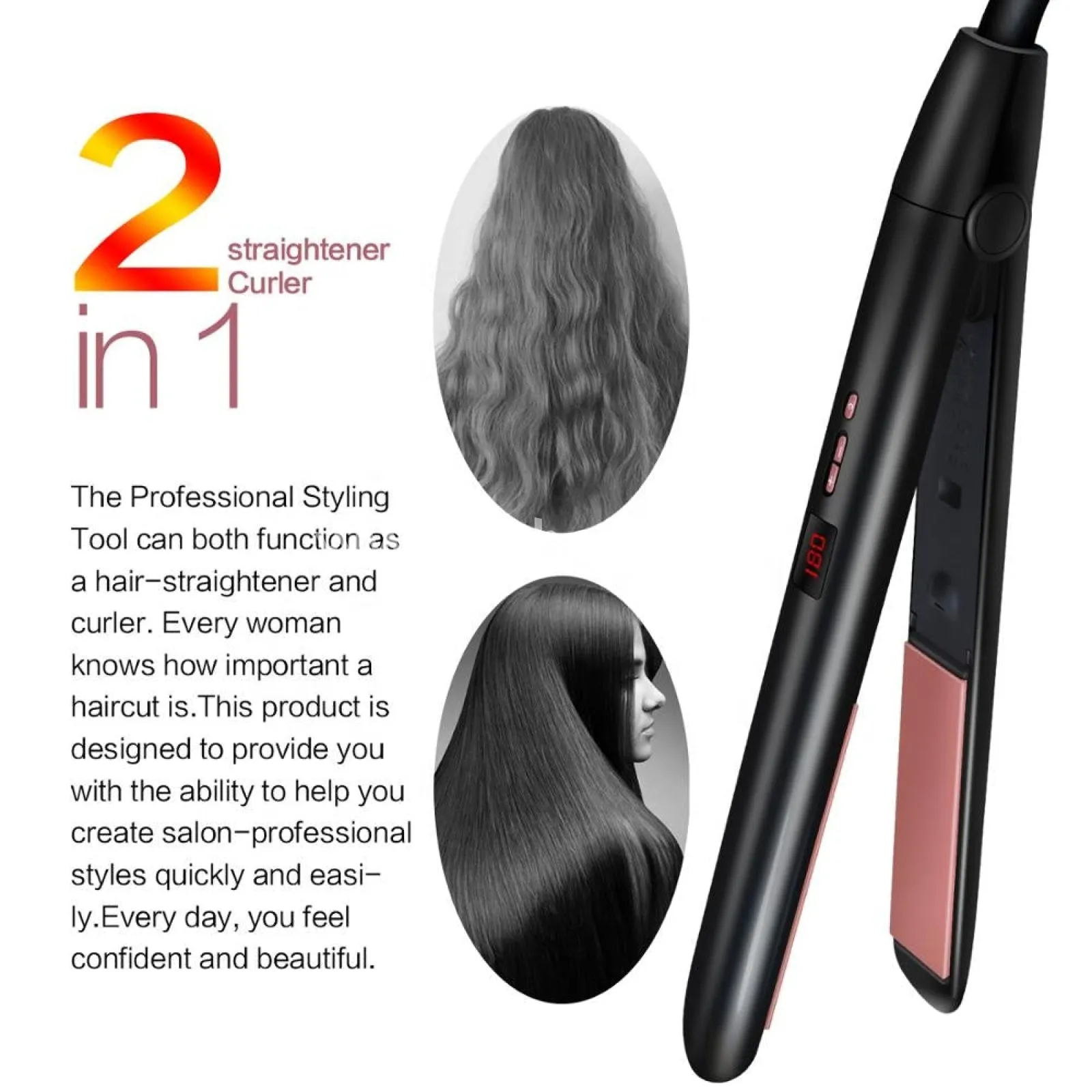 Hair Straightener Titanium Flat Iron for Hair Makes Hair Shiny Dual Voltage Flat Iron Heats up Fast