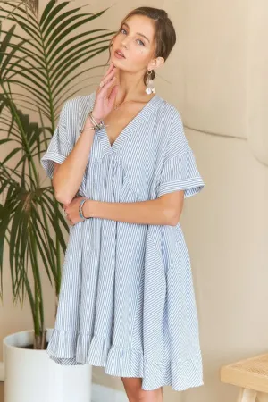 Hazel Blues® |  ADORA Ruffled Hem Striped V-Neck Babydoll Dress