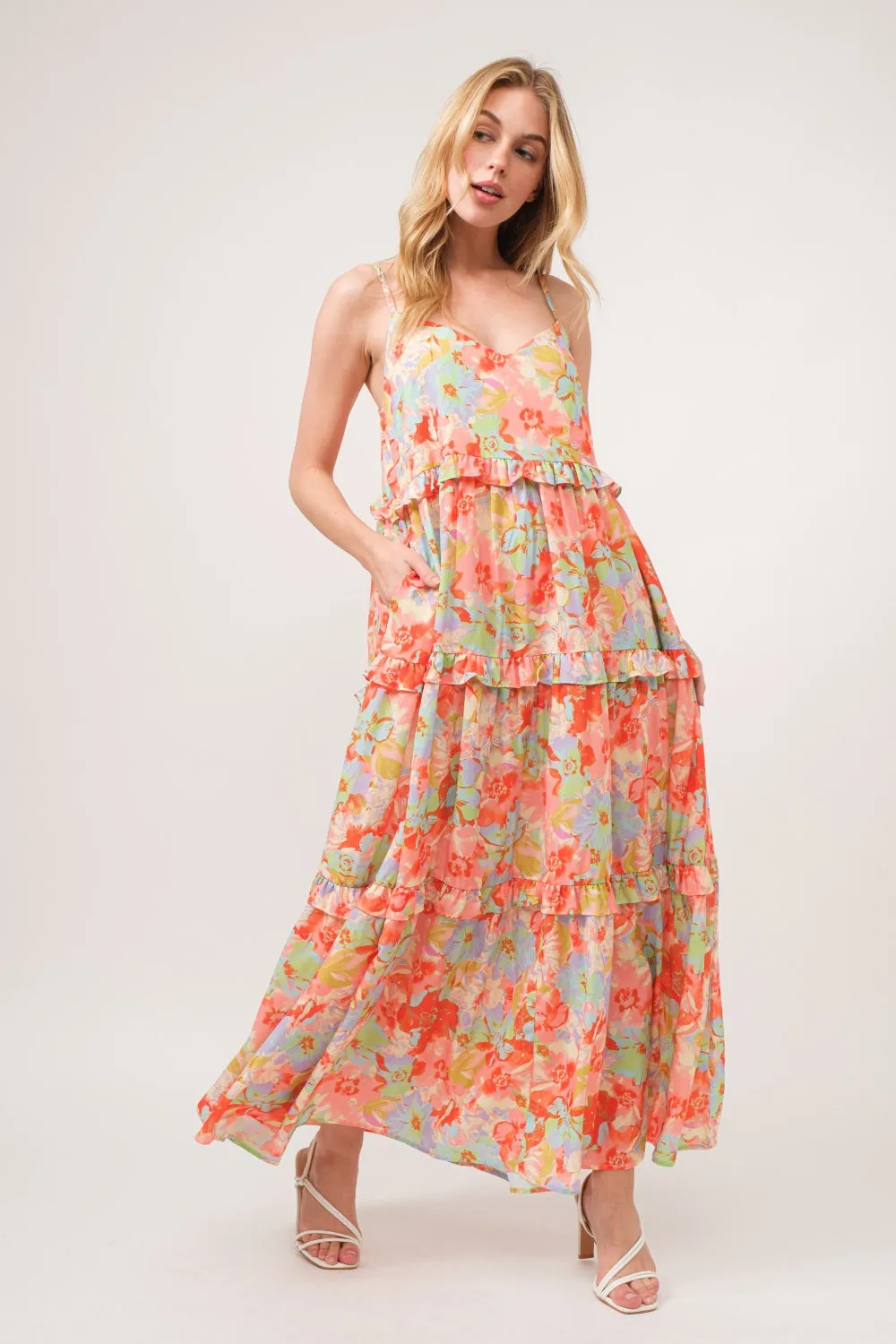 Hazel Blues® |  And The Why Floral Ruffled Tiered Maxi Cami Dress