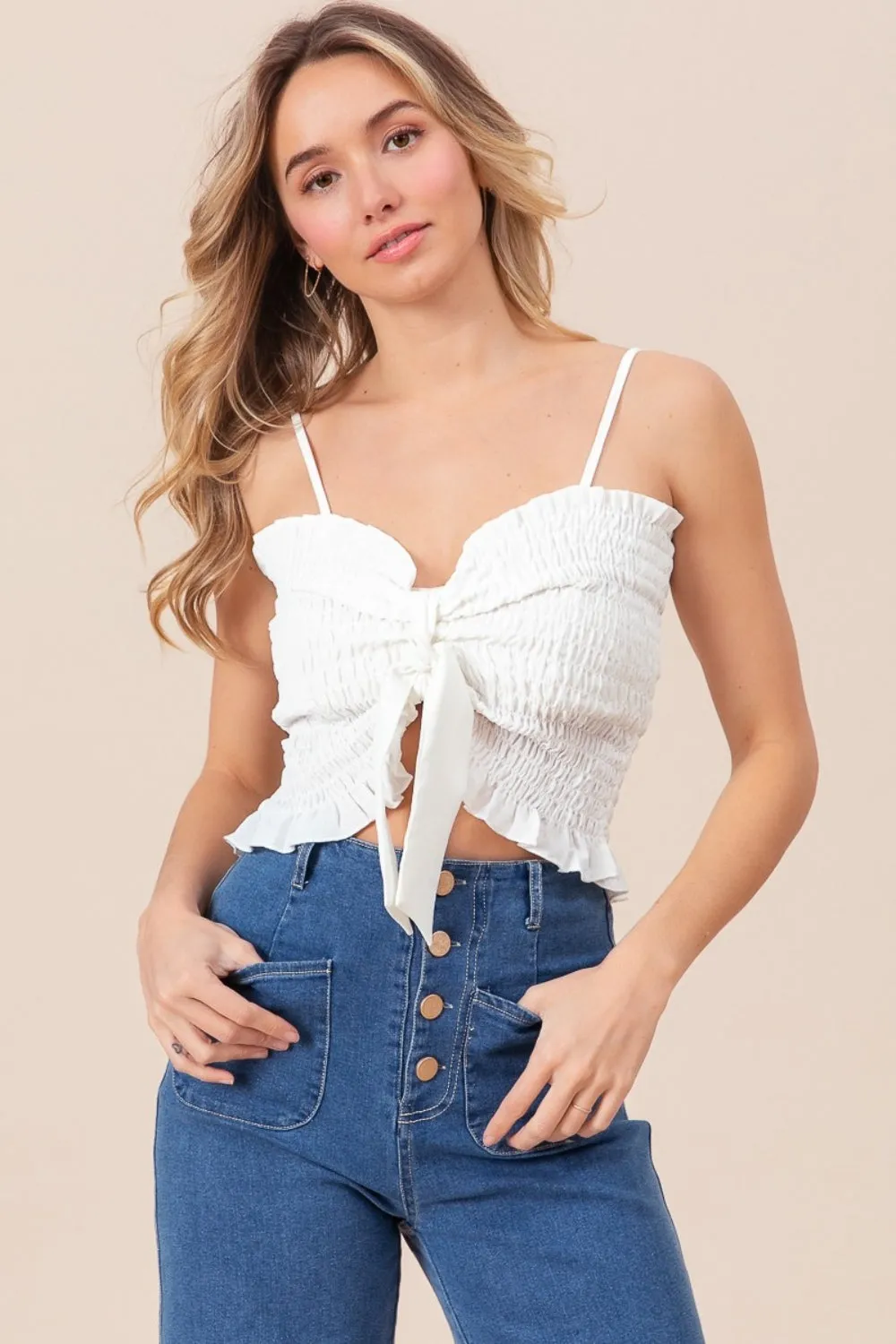 Hazel Blues® |  BiBi Ruffled Smocked Ribbon Detail Cami