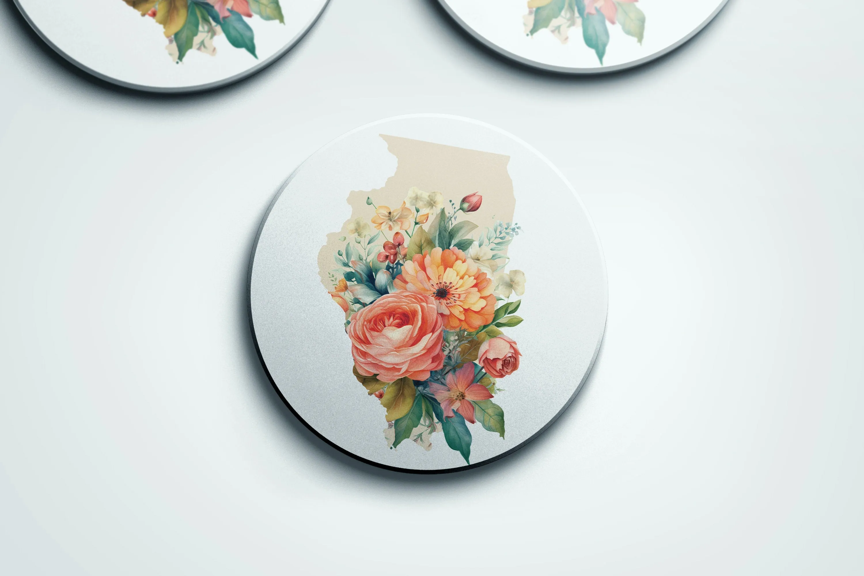 Illinois Four Season Coaster Set | Gifts for Illinois Home & Garden Lovers | State Flower Decor