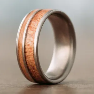 (In-Stock) Spalted Maple & Yellowwood Men's Titanium Wedding Band - Size 9.5 | 8mm Wide