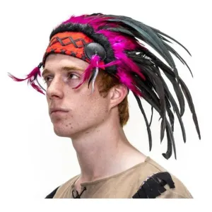 Indian Head Dress red and Black Feathers small