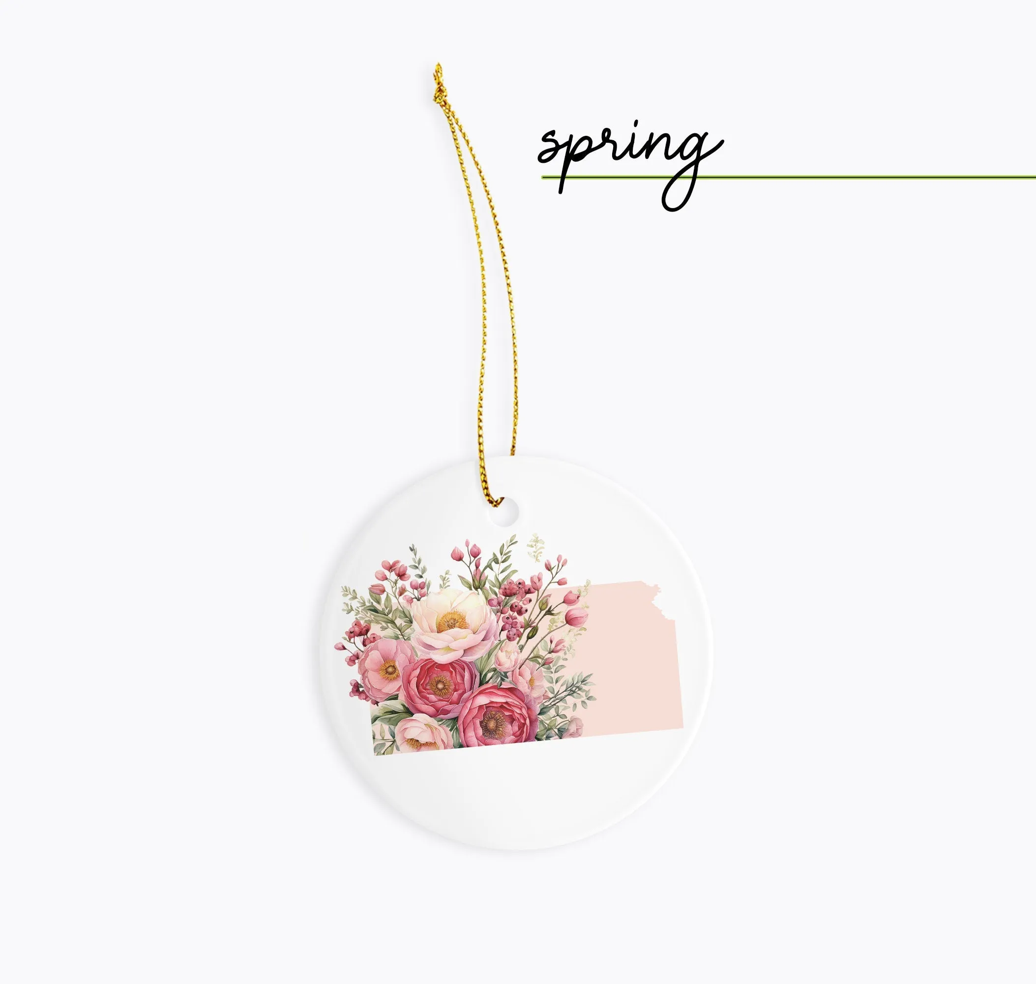Kansas Ornament with Everlasting Seasonal Flowers - Perfect for Spring, Summer, Fall, Winter, and Christmas Decor