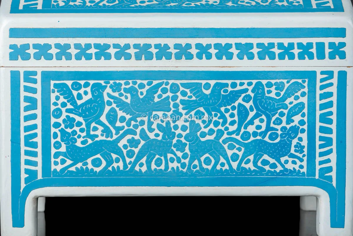 Light Blue & White Mexican Lacquered Wood Box