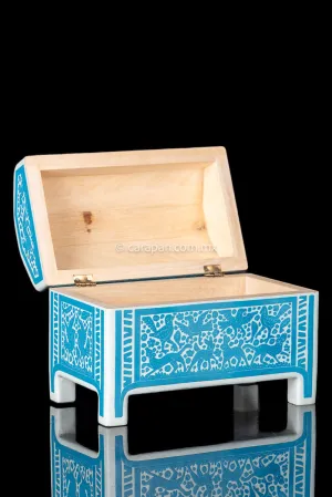Light Blue & White Mexican Lacquered Wood Box
