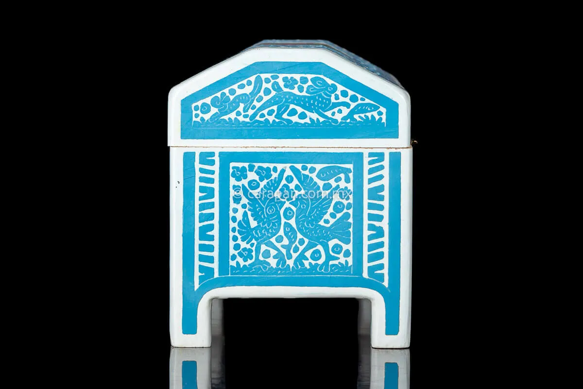 Light Blue & White Mexican Lacquered Wood Box