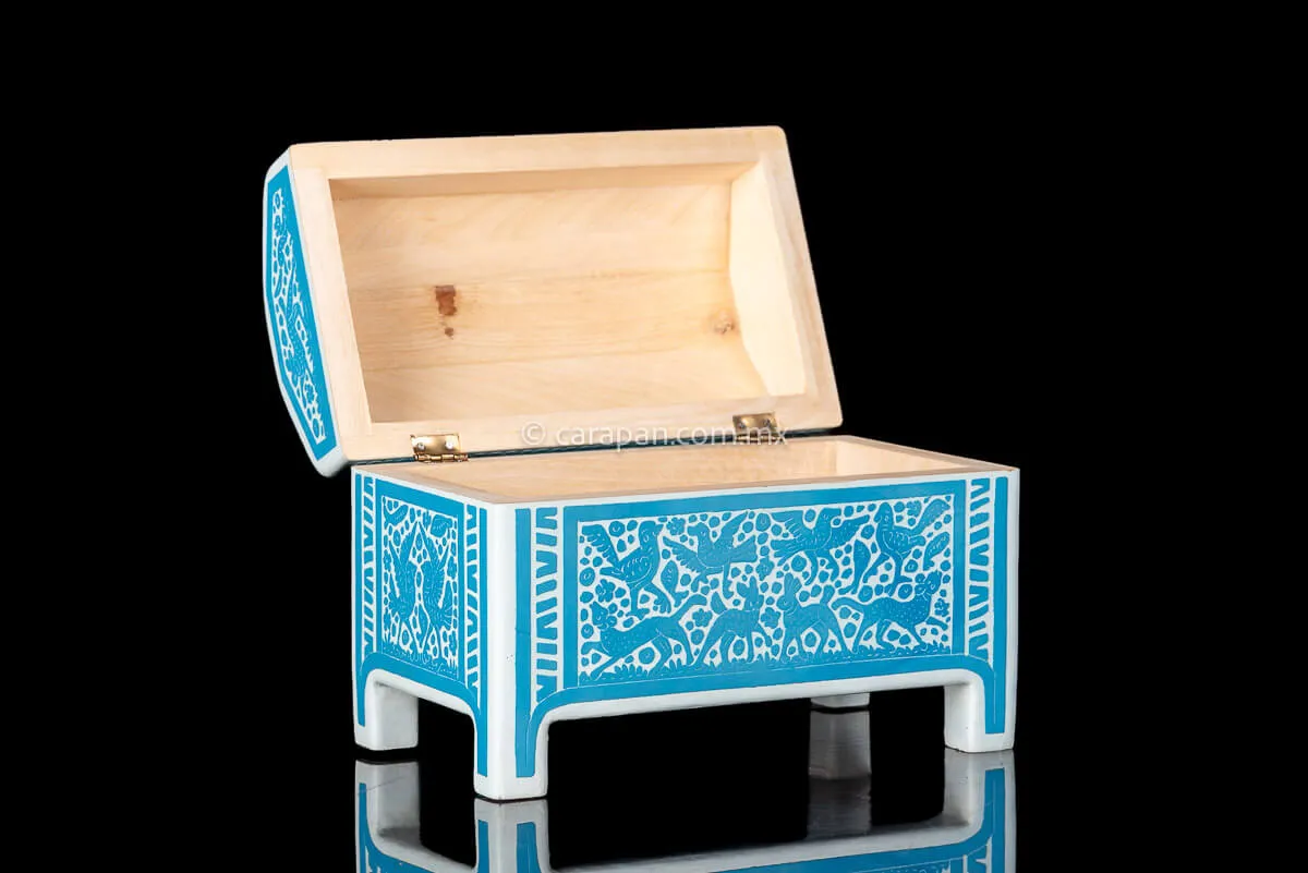 Light Blue & White Mexican Lacquered Wood Box