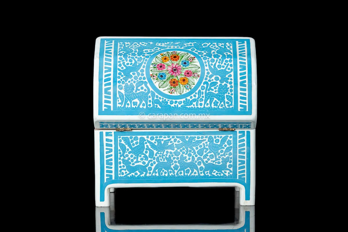 Light Blue & White Mexican Lacquered Wood Box