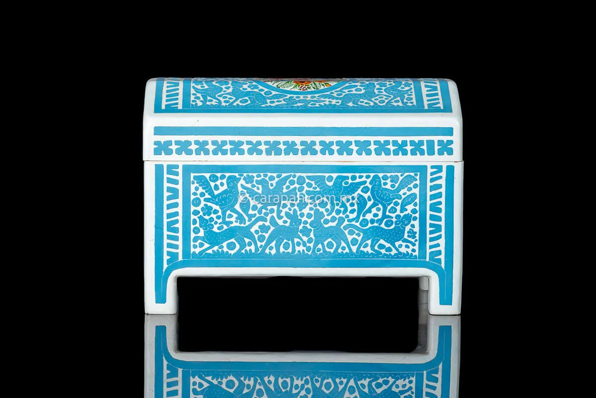 Light Blue & White Mexican Lacquered Wood Box