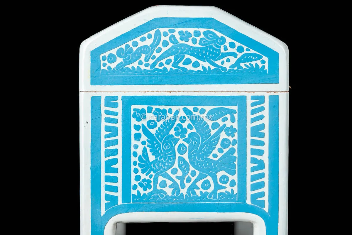 Light Blue & White Mexican Lacquered Wood Box