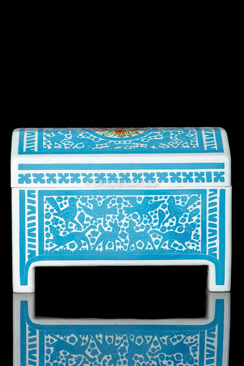 Light Blue & White Mexican Lacquered Wood Box