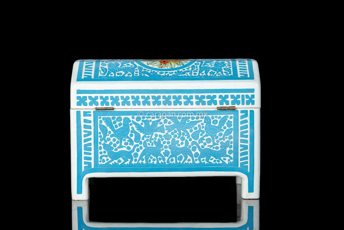 Light Blue & White Mexican Lacquered Wood Box