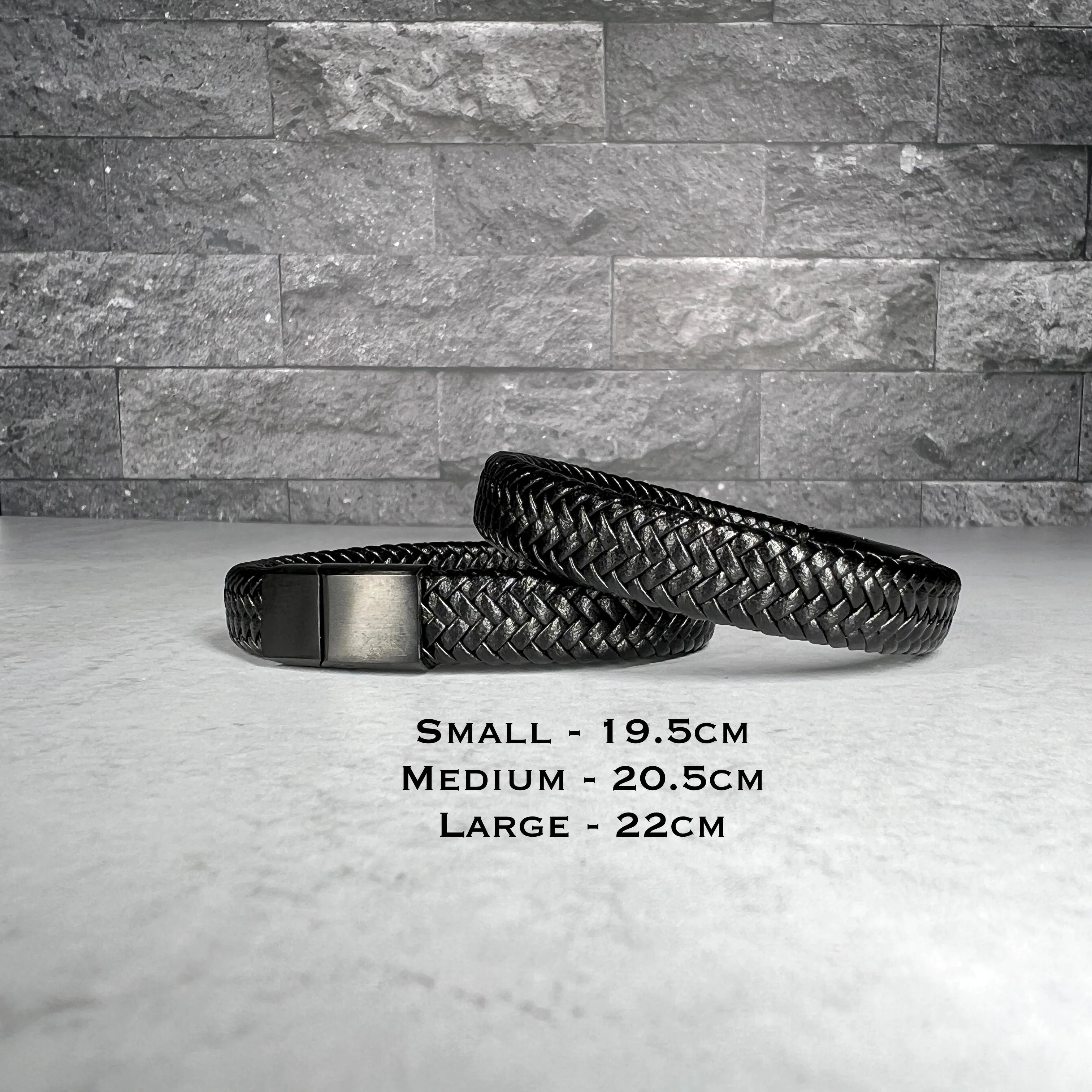 Men's Stainless Steel Black PU Leather Braided Bracelet