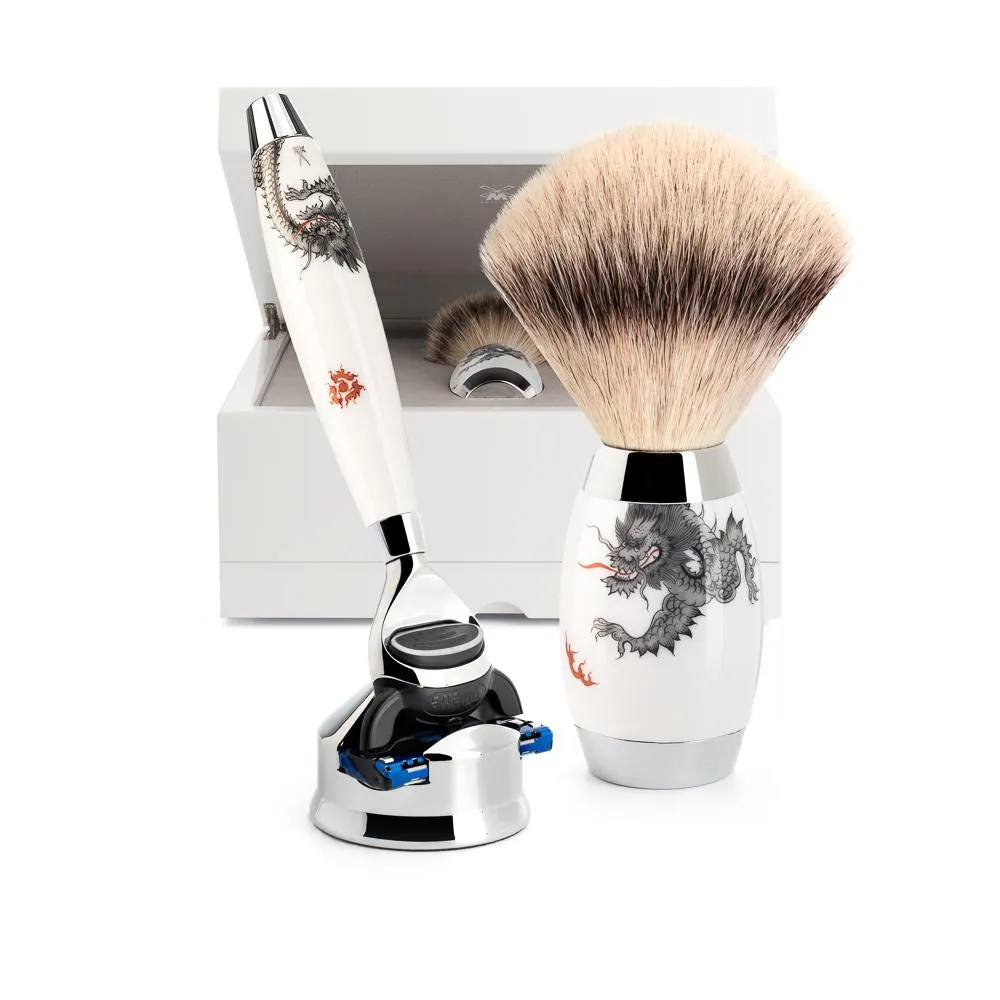 MÜHLE EDITION 3 Pc. Shaving Set, Silvertip Fibre / Fusion, Meissen Porcelain