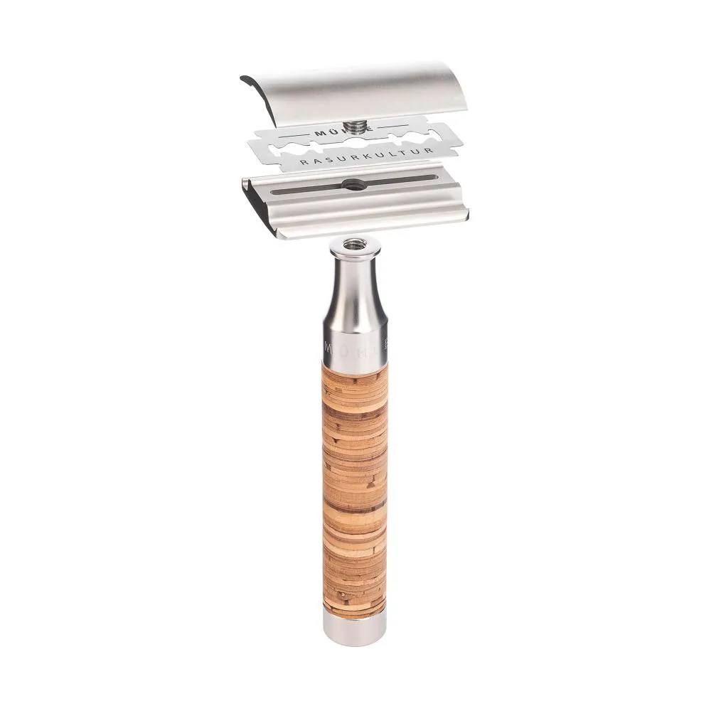MÜHLE ROCCA 3 Pc. Shaving Set, Silvertip Fibre / Safety Razor, Birch Bark & Stainless Steel