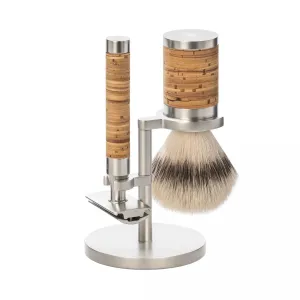MÜHLE ROCCA 3 Pc. Shaving Set, Silvertip Fibre / Safety Razor, Birch Bark & Stainless Steel