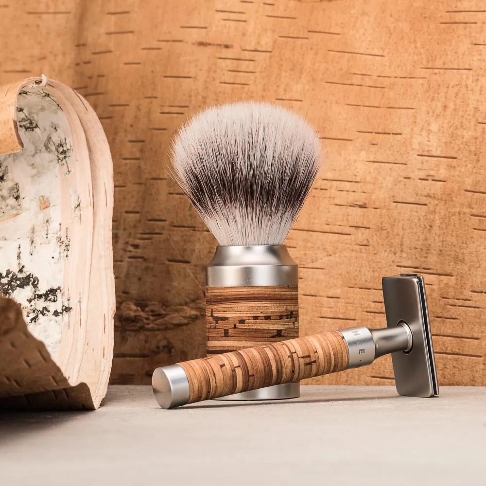 MÜHLE ROCCA 3 Pc. Shaving Set, Silvertip Fibre / Safety Razor, Birch Bark & Stainless Steel