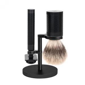 MÜHLE ROCCA 3 Pc. Shaving Set, Silvertip Fibre / Safety Razor, Black Stainless Steel