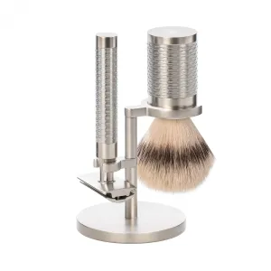 MÜHLE ROCCA 3 Pc. Shaving Set, Silvertip Fibre / Safety Razor, Matte Stainless Steel