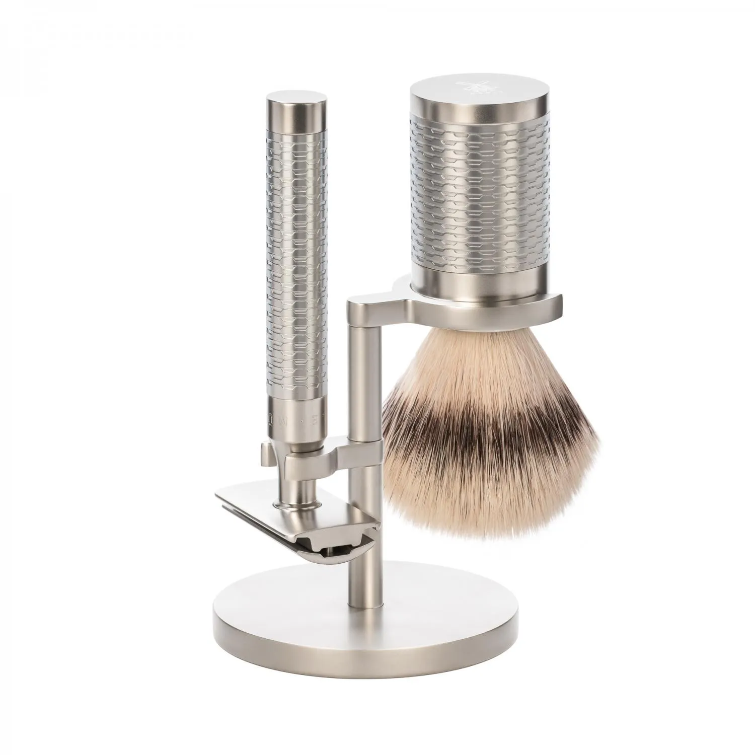 MÜHLE ROCCA 3 Pc. Shaving Set, Silvertip Fibre / Safety Razor, Matte Stainless Steel