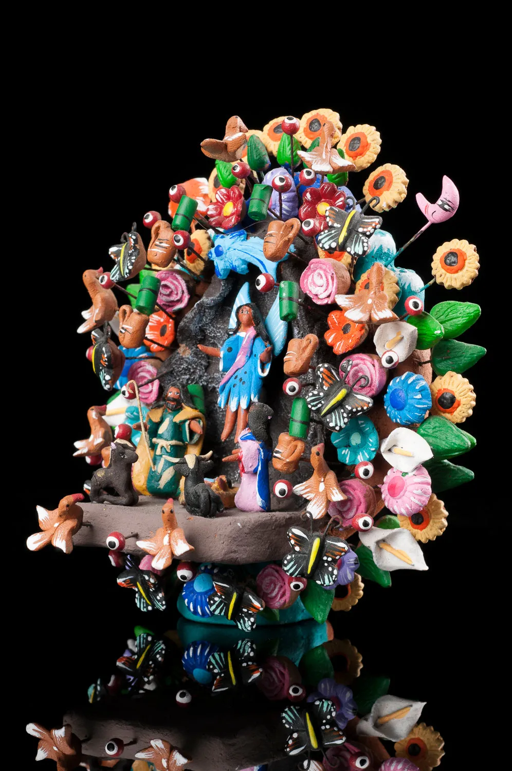 Miniature Nativity Mexican Tree of Life from Metepec