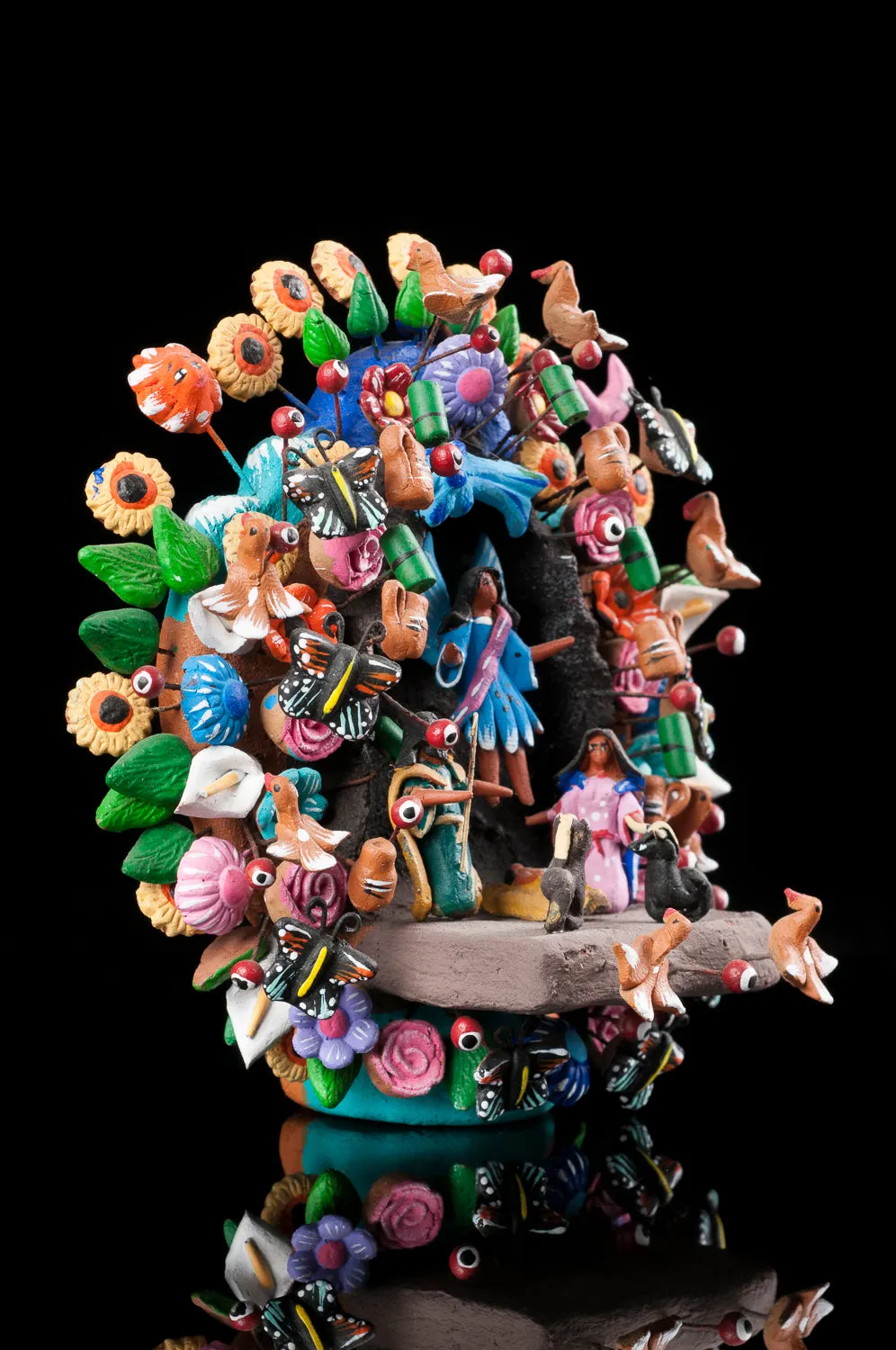 Miniature Nativity Mexican Tree of Life from Metepec
