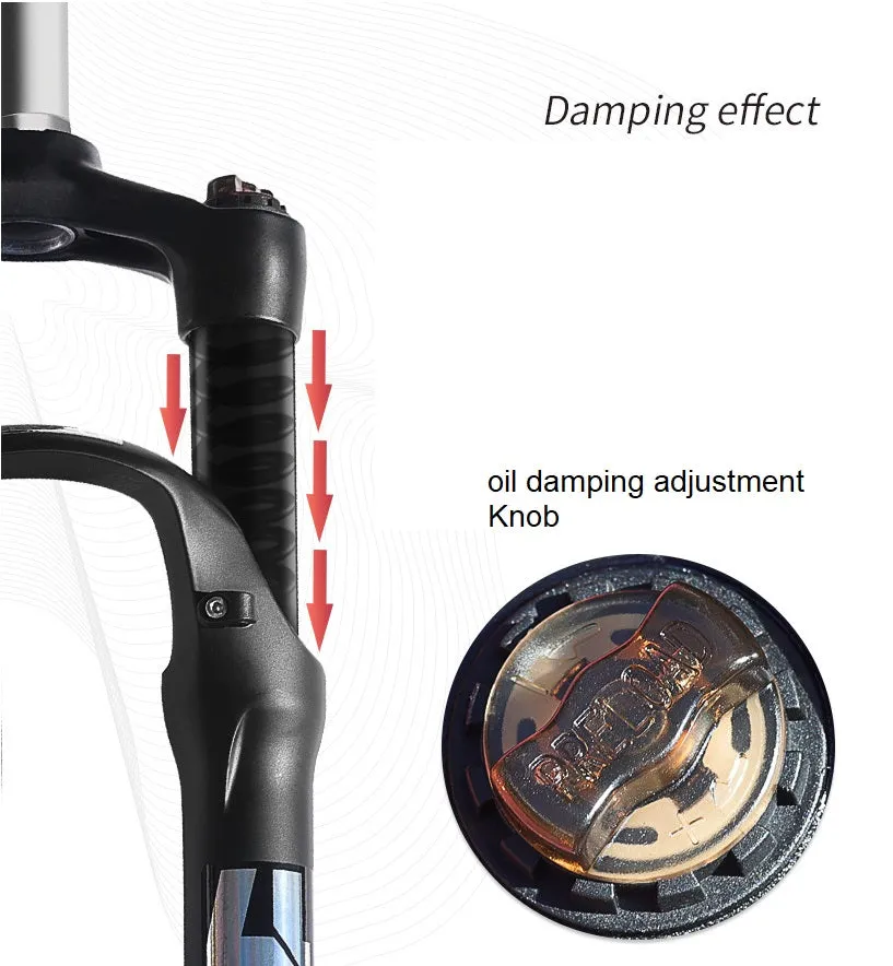 MTB Bike Fork - 27.5", Spring Suspension Oil Rebound, Wired Remote, 10cm Travel