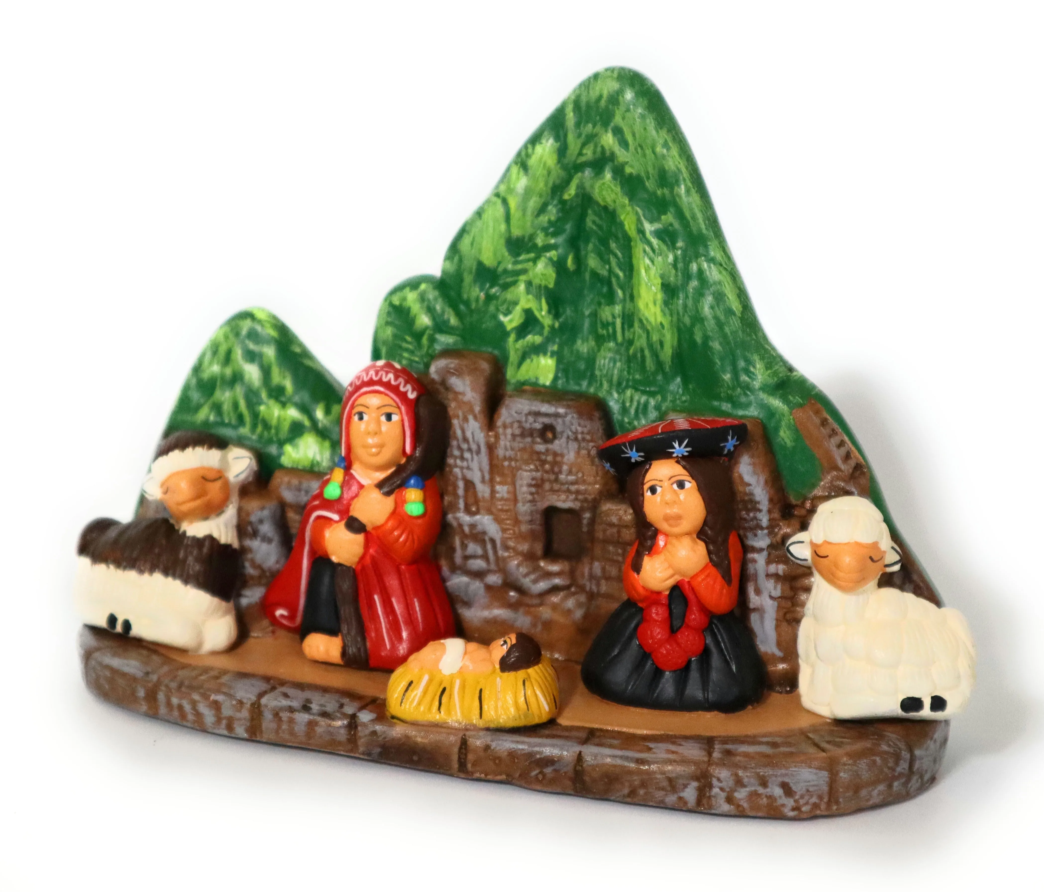 Nativity Christmas Decor Ceramic Peruvian Handmade Pottery Folk Art Nacimiento in Machu Picchu Scene Andean Style 5.75" Tall