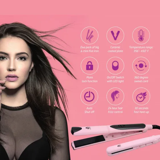 NEW NO BOX Professional Salon Quality Flat Iron Hair Straightener With A Free Travel Straightener