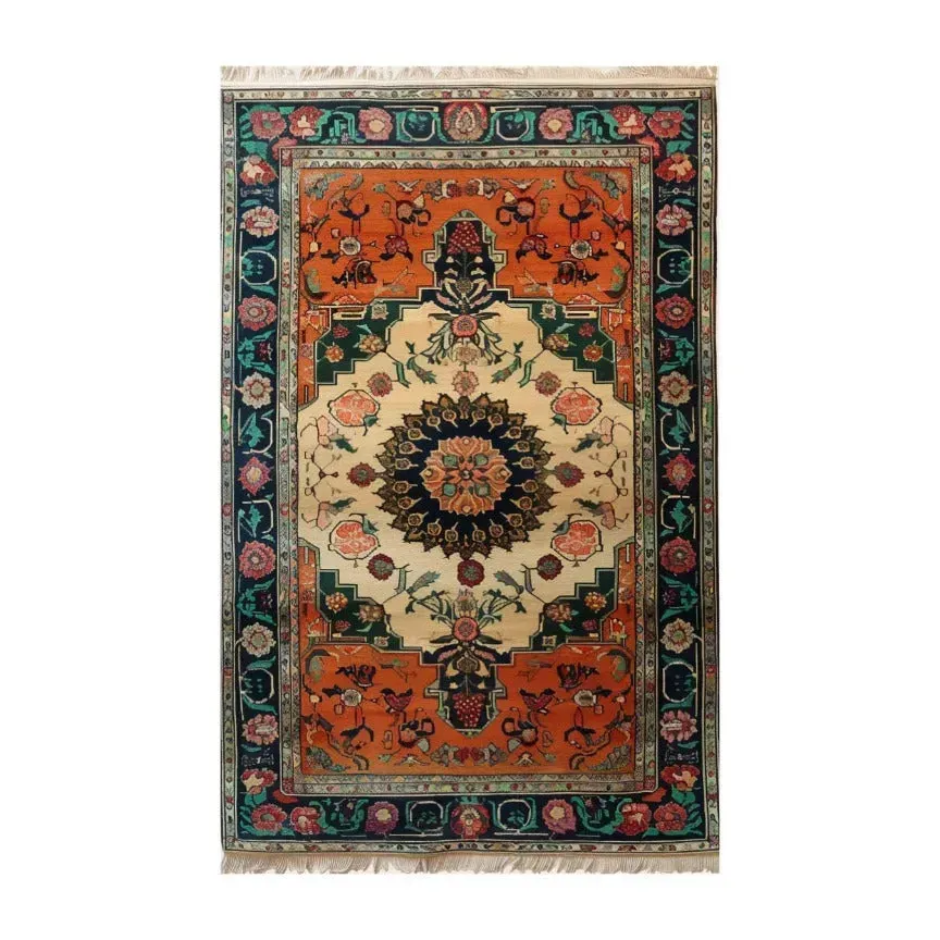 Ornate Floral Crest Hand Knotted Area Rug