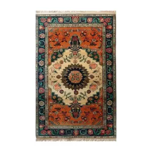 Ornate Floral Crest Hand Knotted Area Rug