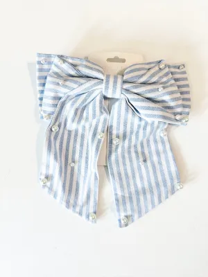 Pearls & Stripes Bow Clip