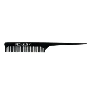 Pegasus 101, 8in Hard Rubber Fine Tooth Rat Tail Comb, Handmade, Seamless, Smooth Edges, Anti Static, Heat and Chemically Resistant, Great for Parting, Coloring Hair | Peines de goma dura - Black