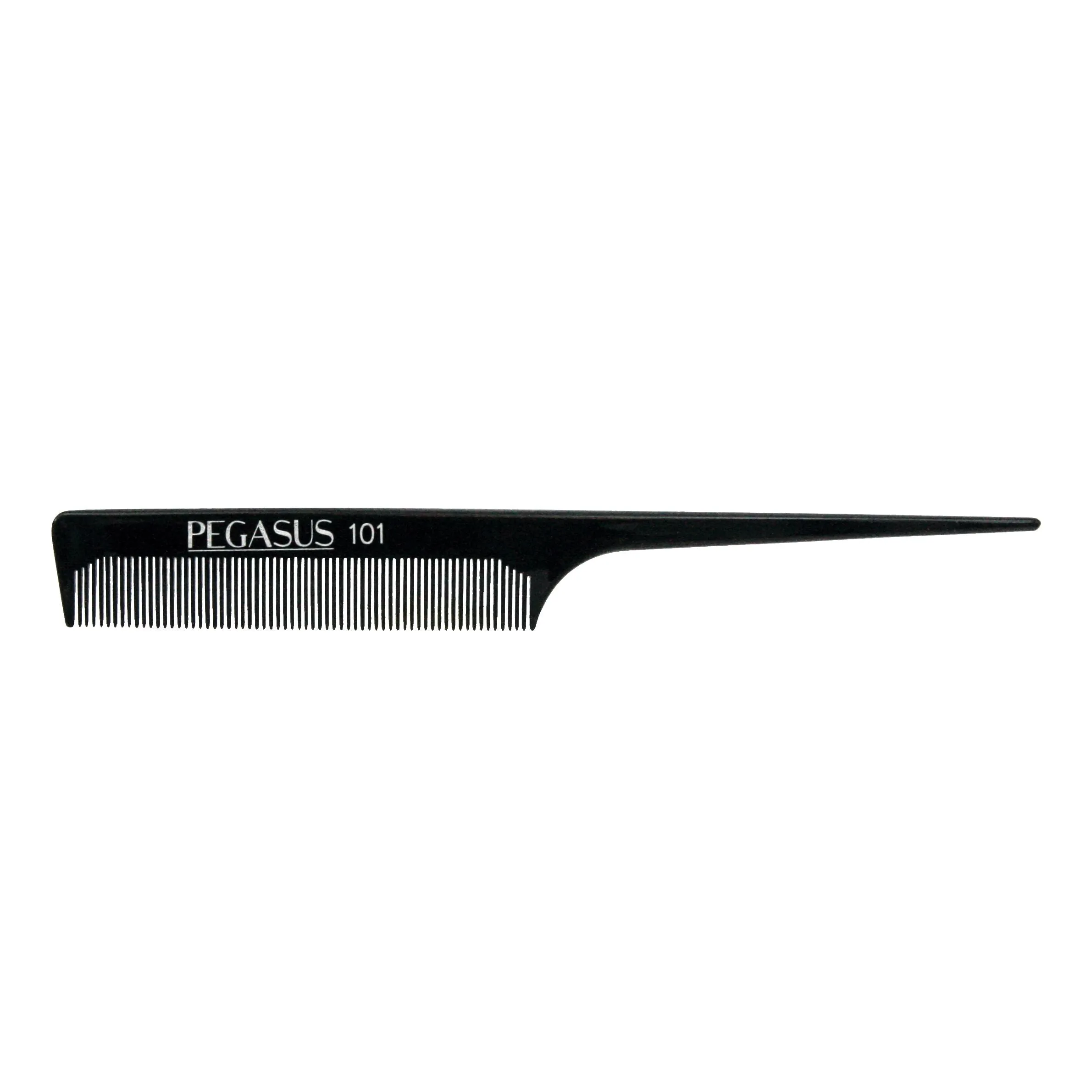 Pegasus 101, 8in Hard Rubber Fine Tooth Rat Tail Comb, Handmade, Seamless, Smooth Edges, Anti Static, Heat and Chemically Resistant, Great for Parting, Coloring Hair | Peines de goma dura - Black