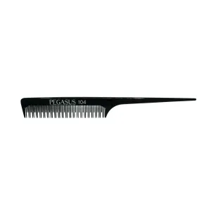 Pegasus 104, 8in Hard Rubber Rat Tail Tease Comb, Handmade, Seamless, Smooth Edges, Anti Static, Heat and Chemically Resistant, Great for Parting, Coloring Hair | Peines de goma dura - Black